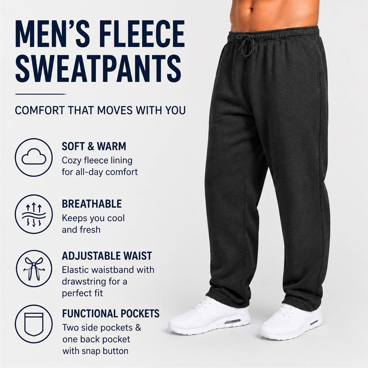Men's Open-Bottom Fleece Sweatpants With Adjustable Hem