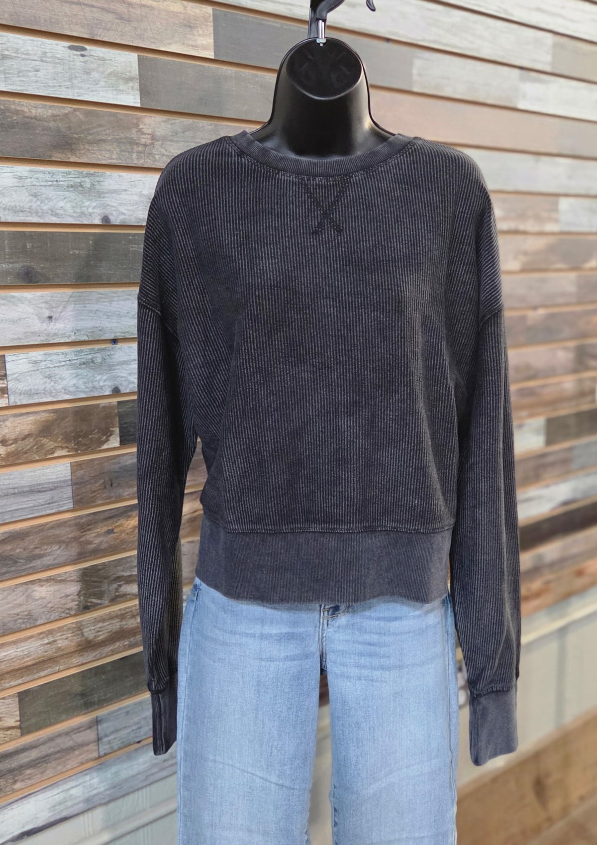Washed Corded Side Slit Crew