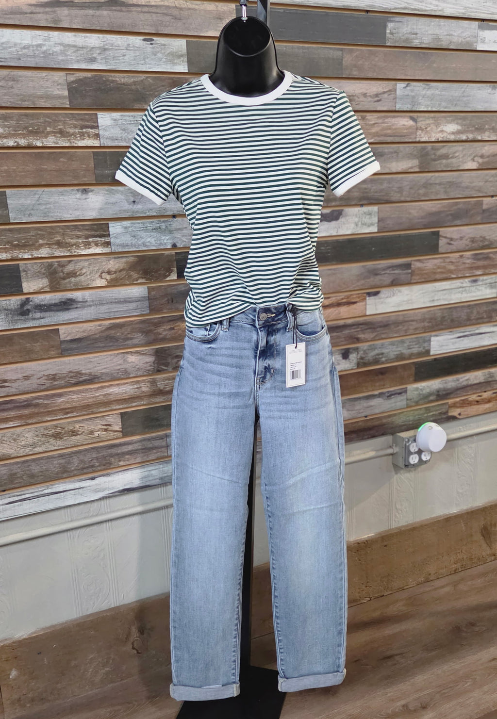 Striped Contrast Rib Banded Tee