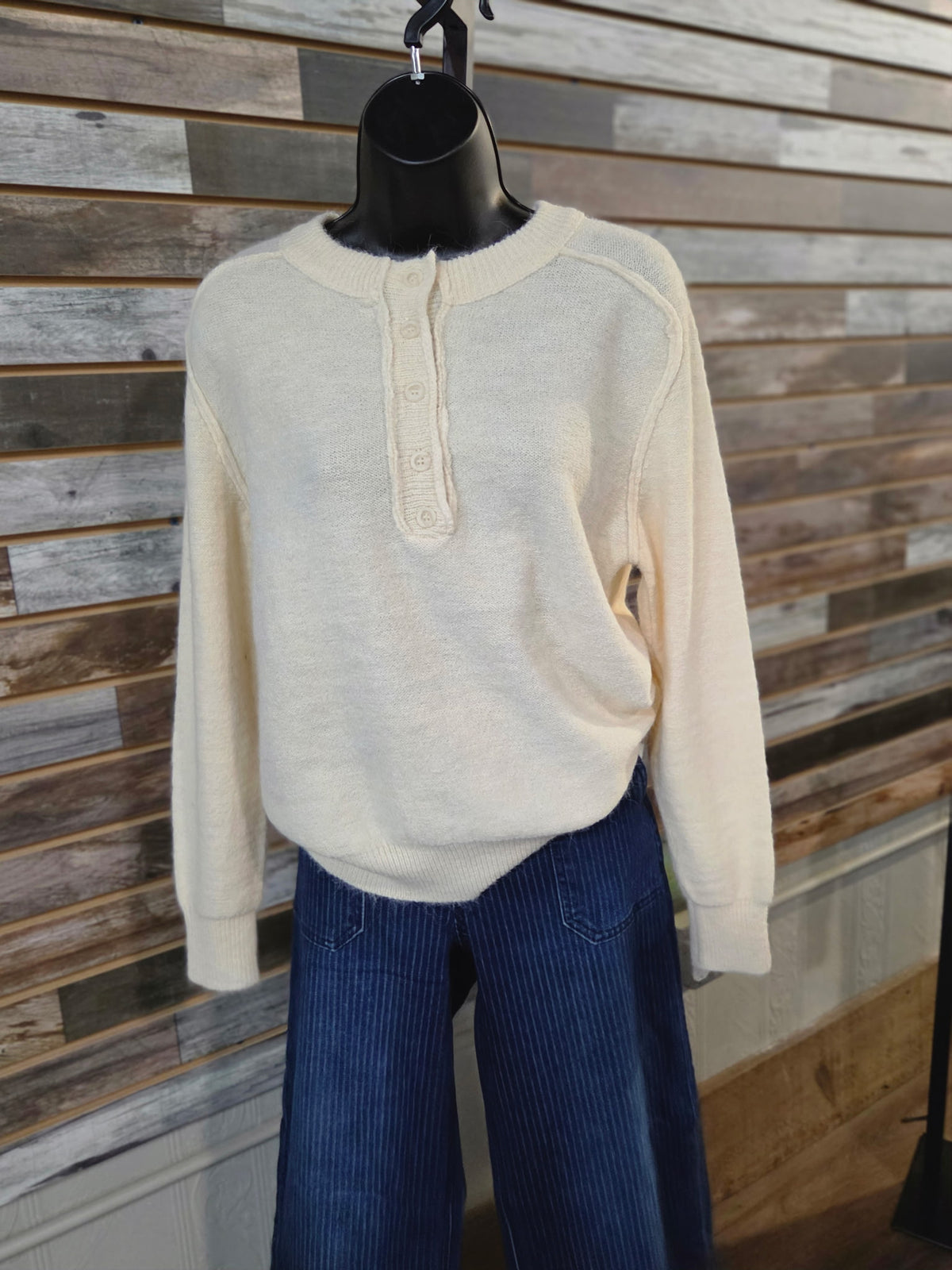 Half Button Fuzzy Sweater