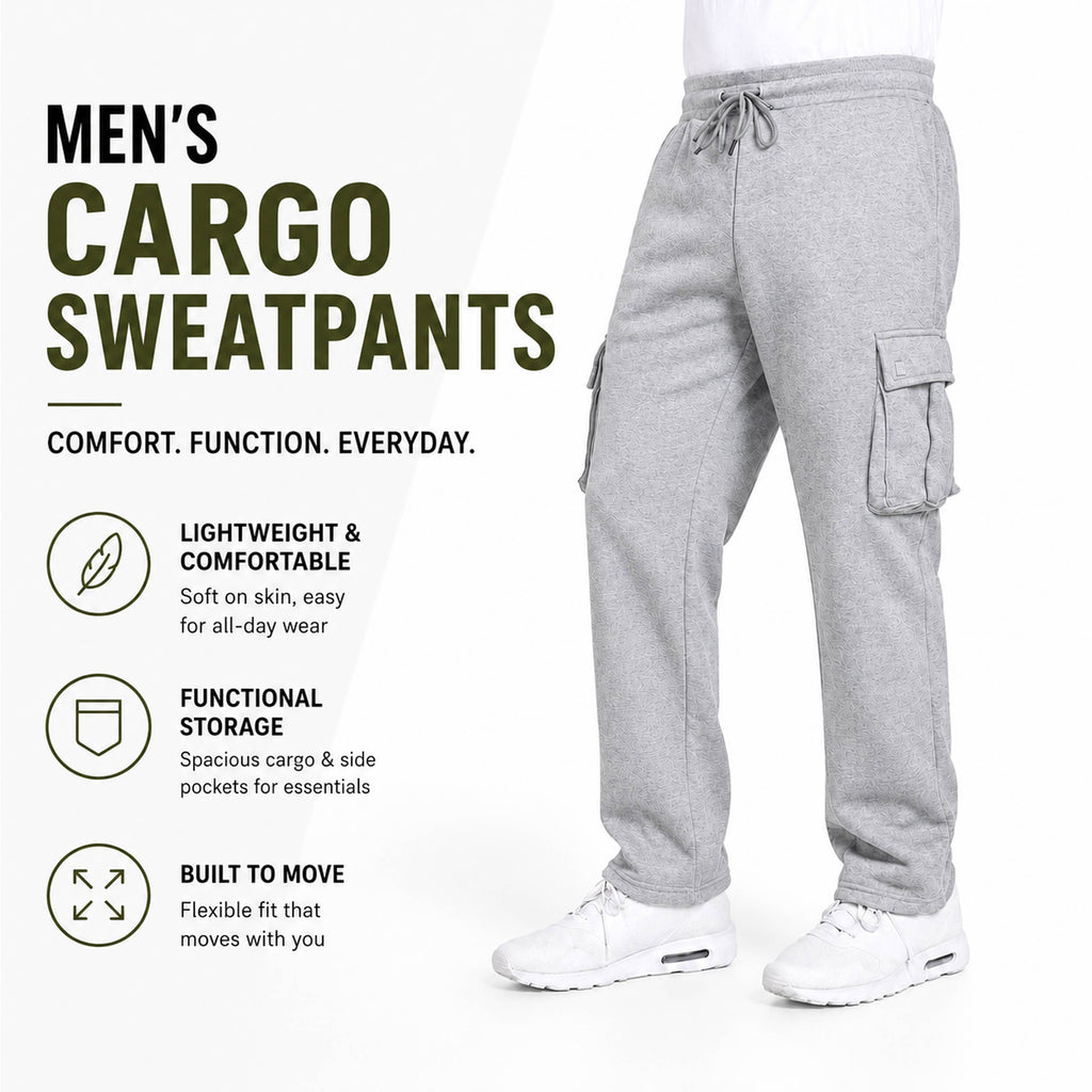 Men'S Fleece-Lined Cargo Sweatpants With Open Bottom (S-5Xl)