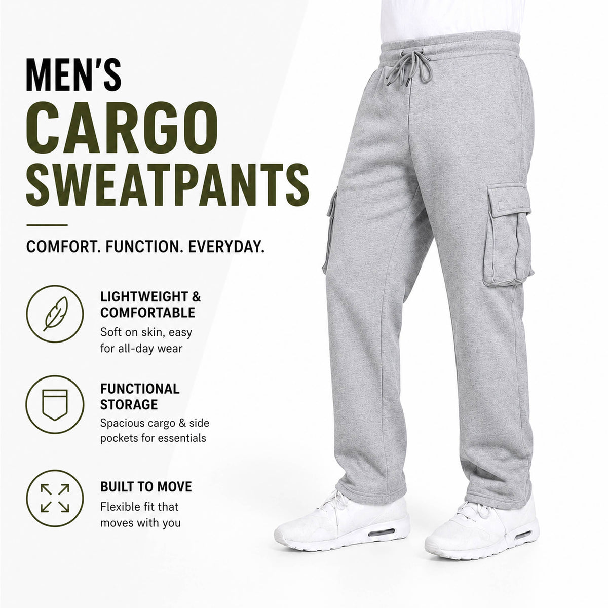 Men's Fleece-Lined Cargo Sweatpants With Open Bottom (S-5XL)