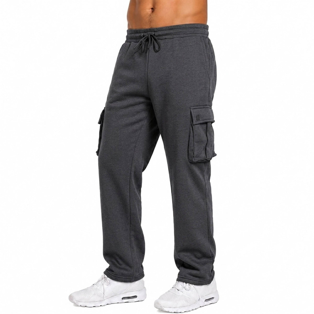 Men's Fleece-Lined Cargo Sweatpants With Open Bottom (S-5XL)